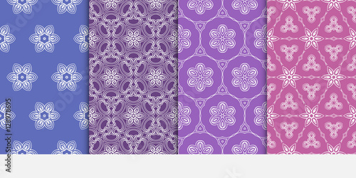 Set of Floral ornament. seamless geometric pattern. Vector illustration. For fashion design, wallpaper, invitation. purple, pink Color