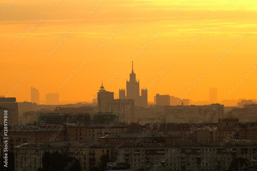 Sunrise in moscow from vorob`yovy gory.