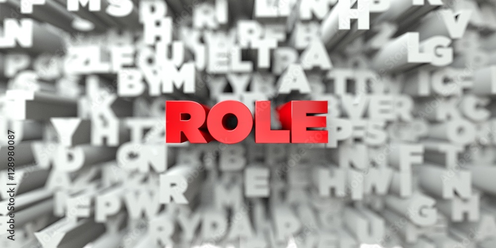 ROLE - Red text on typography background - 3D rendered royalty free