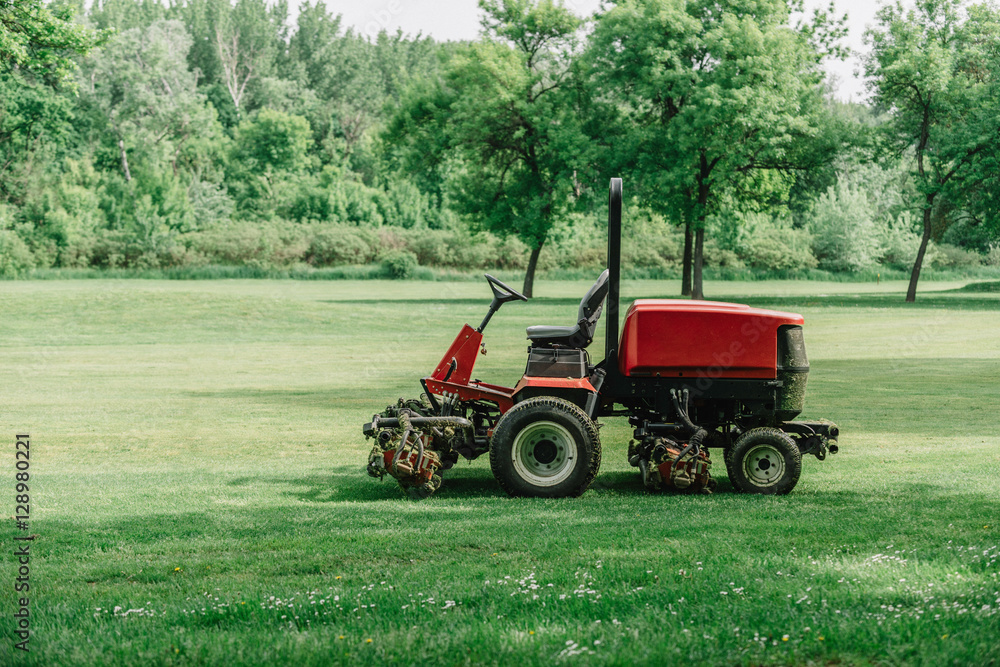 Obraz premium Golf course maintenance equipment, fairway mower