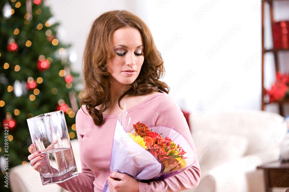 Christmas: Woman Received Flowers For Holiday Gift Christmas: Woman Received Flowers For Holiday Gift