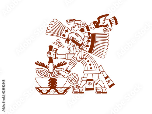 Vector illustration aztec cacao pattern for chocolate package design on brown color