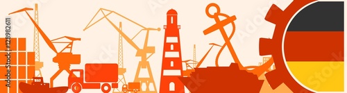 Cargo port relative icons set. Germany flag in gear. Vector illustration for web banner or header