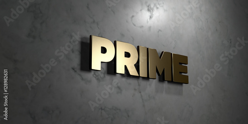 Canvastavla Prime - Gold sign mounted on glossy marble wall  - 3D rendered royalty free stock illustration