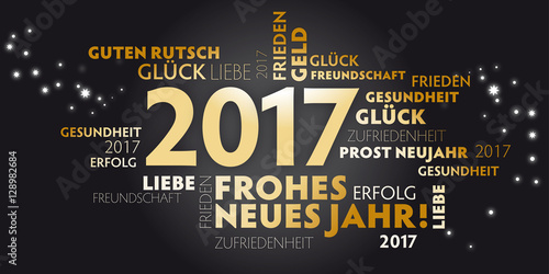 2017 Neujahrsgruss schwarz und gold - Wünsche auf deutsch.