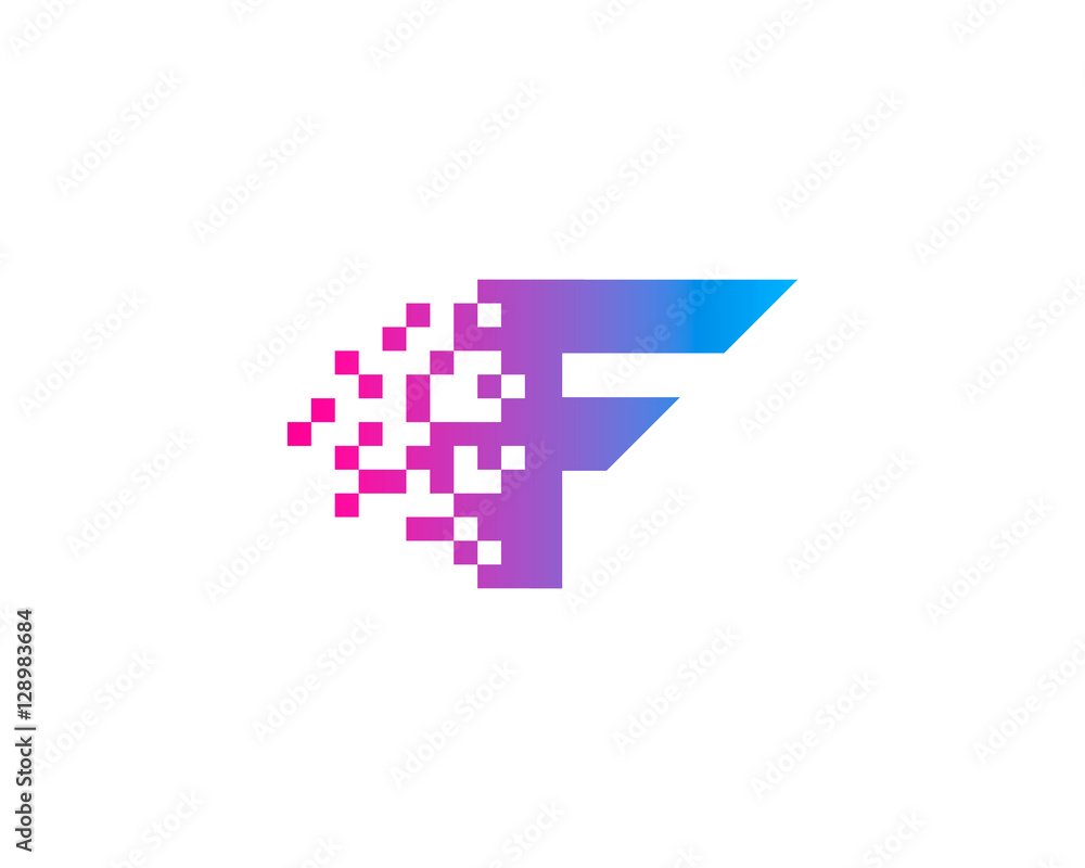 Obraz premium Initial Letter F Digital Pixel Logo Design Template