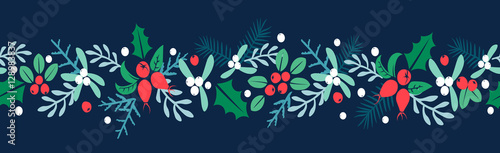 Merry Christmas And Happy New Year folk art background.