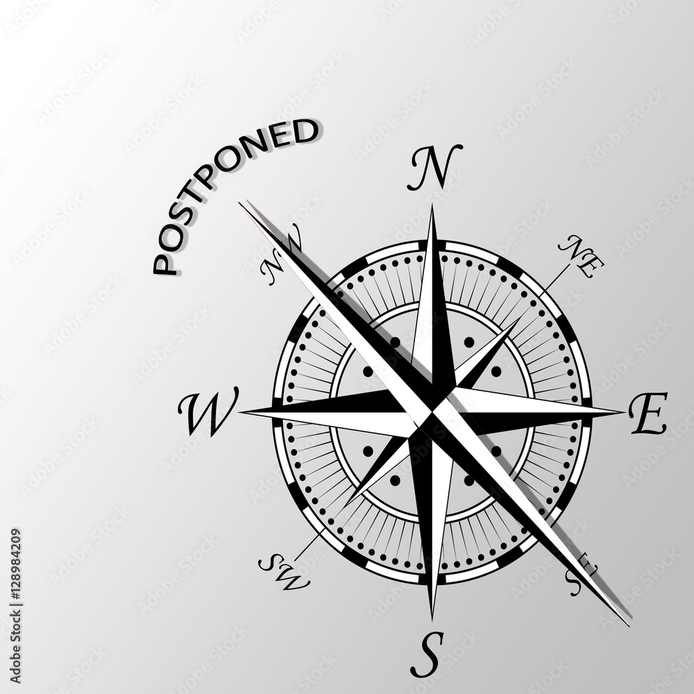 Illustration of Postponed word written aside compass Illustration of Postponed word written aside compass