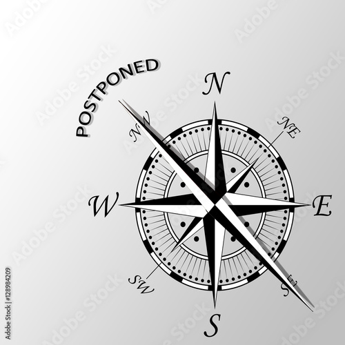 Illustration of Postponed word written aside compass