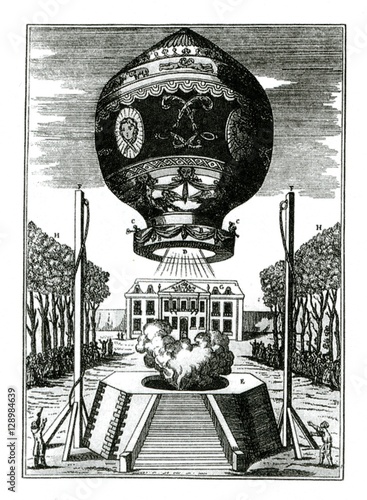 First flight of hot air ballon of brothers Joseph Michel and Jacques Etienne Montgolfier photo