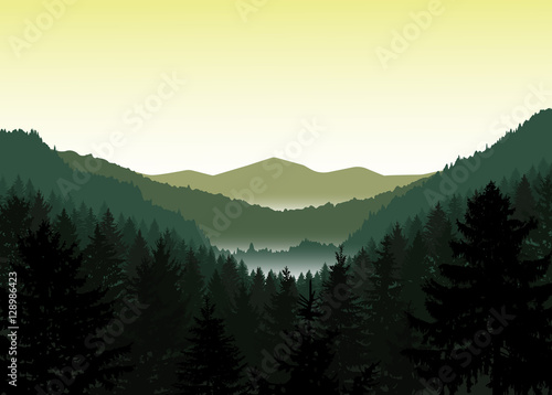 Panorama of mountains. Valley(canyon). Three peaks. Natural shades.
