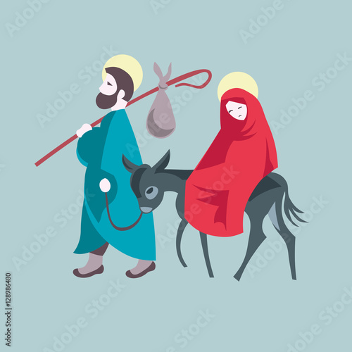 Mary and Joseph flee to Egypt Nativity Jesus Illustration
