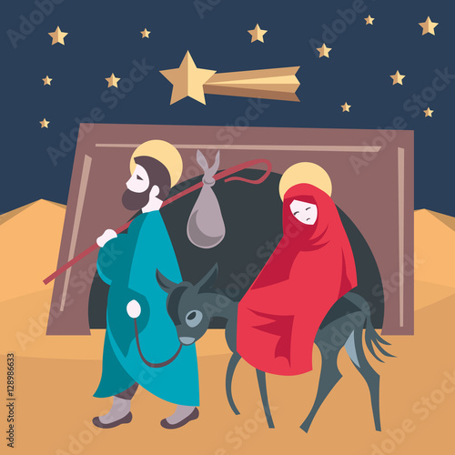 Mary and Joseph flee to Egypt Nativity Jesus Illustration