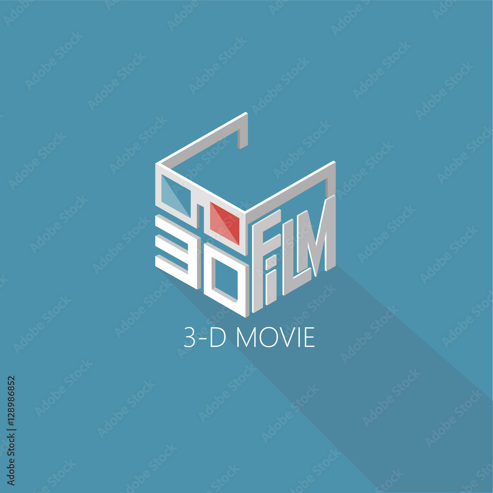 Fototapeta premium three d movie. cinema. Poster for the movie theater. Logo isometric.