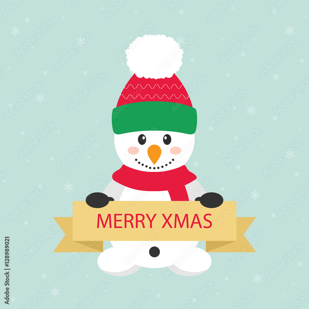 Obraz premium cute snowman with hat and a sign