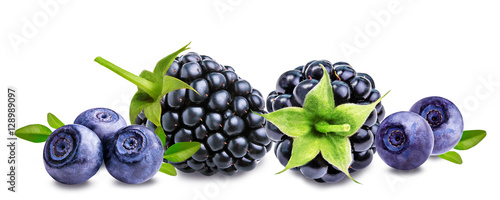 blackberry,  bilberry, blueberries  isolated on white