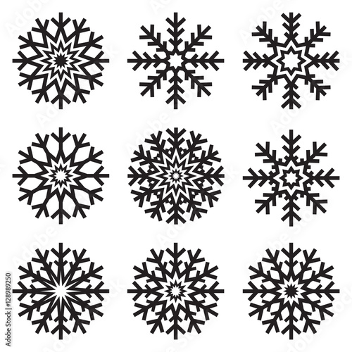 Vector snowflakes set on white background  winter icons silhouette  nine ice stars  vector elements for your Christmas and New Year holiday design projects