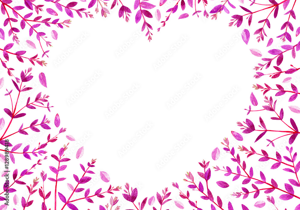 frame of heart with eucalyptus branches.pink floral border.watercolor hand drawn illustration. frame of heart with eucalyptus branches.pink floral border.watercolor hand drawn illustration.
