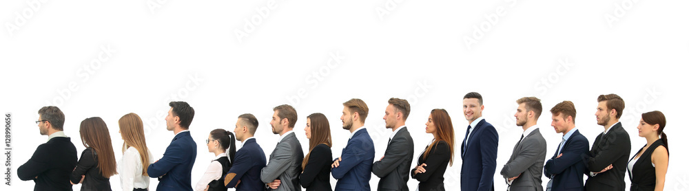 Profile of a business team in a single line against white background Profile of a business team in a single line against white background