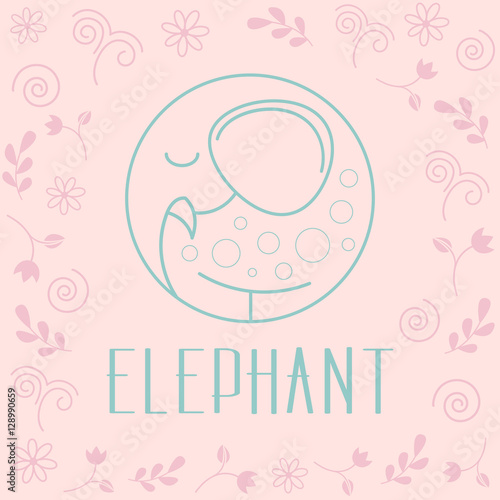 Postcard with elephant. Vector logo.