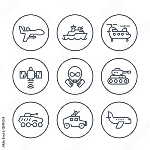 army line icons in circles on white, vector illustration