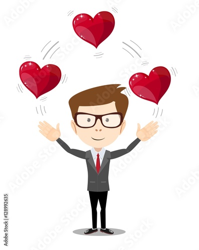Business man juggling hearts .