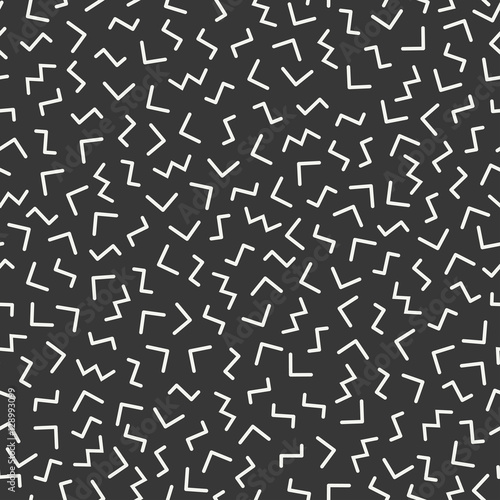 Retro memphis geometric line shapes seamless patterns. Hipster fashion 80-90s. Abstract jumble textures. Black and white. Triangle. Memphis style for printing, website, fabric design, poster, cards