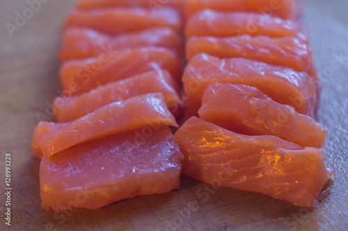 salmon on a wooden board