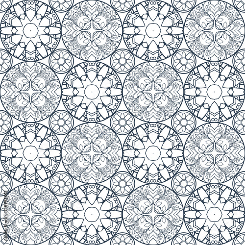 Patch Boho Flower Seamless Pattern. Mandala patchwork, oriental design. Wallpaper, furniture textile, fabric print, tile deco.