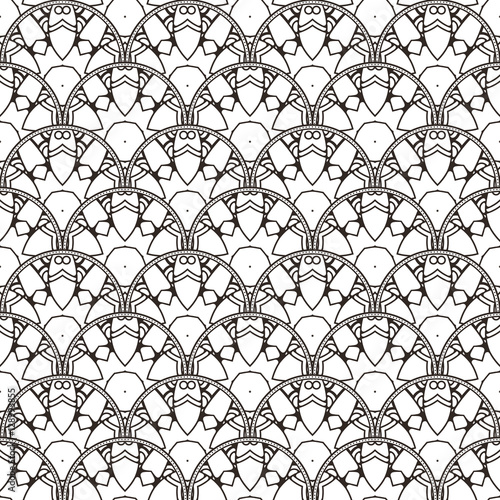 Patch Boho Flower Seamless Pattern. Mandala patchwork, oriental design. Wallpaper, furniture textile, fabric print, tile deco.