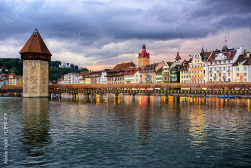 Lucerne old town on dramatic sunset, Switzerland
