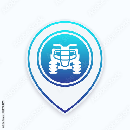 quad bike, atv icon on map pointer, all terrain vehicle, quadricycle