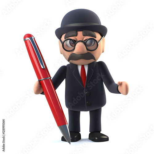 3d Bowler hatted British businessman has a pen photo