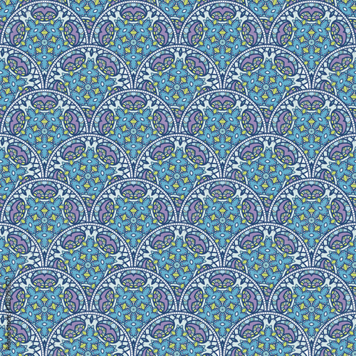 Patch Boho Flower Seamless Pattern. Mandala patchwork, oriental design. Wallpaper, furniture textile, fabric print, tile deco.