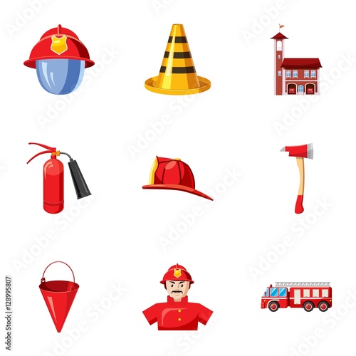 Fiery profession icons set. Cartoon illustration of 9 fiery profession vector icons for web