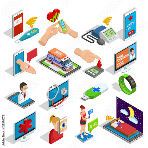 Digital Medicine Isometric Icons Set
