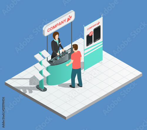 Exhibition promotion stands isometric composition