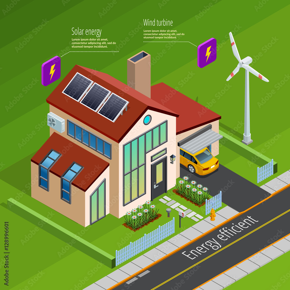 Smart Home Energy Generation Isometric Poster 