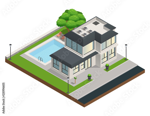 Suburban House Isometric Composition