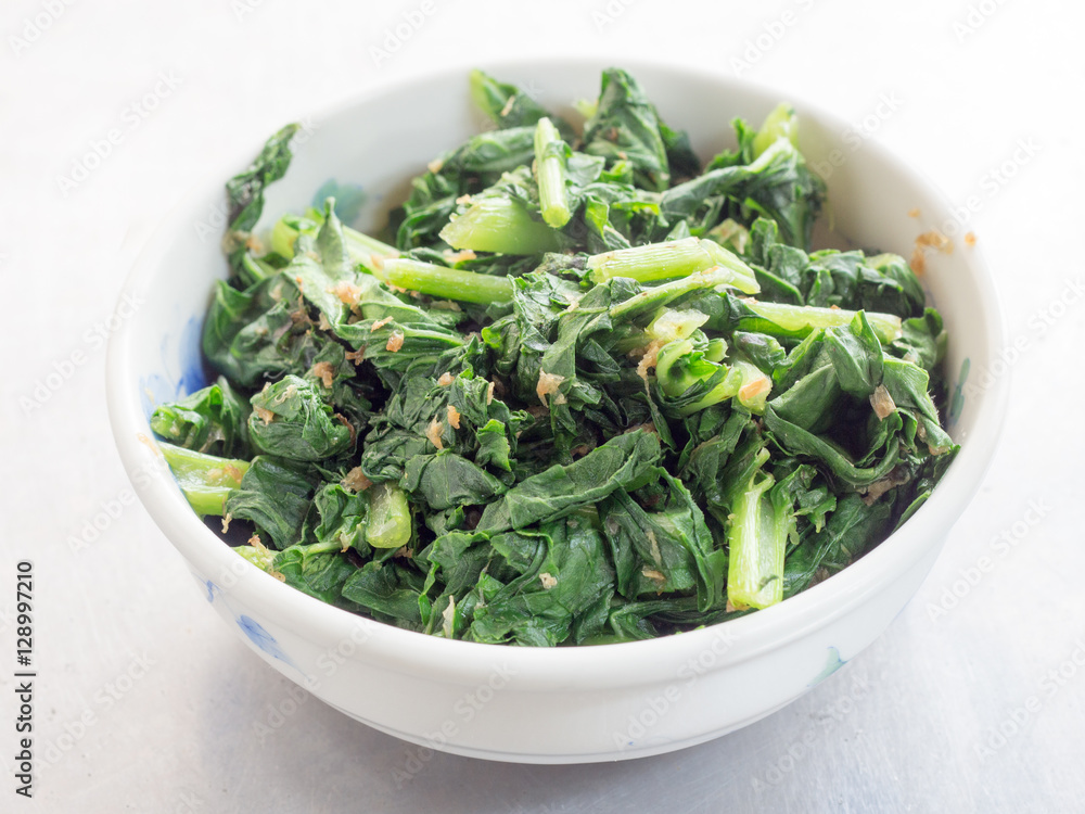 Japanese cuisine, fried leaves of Japanese radish Japanese cuisine, fried leaves of Japanese radish