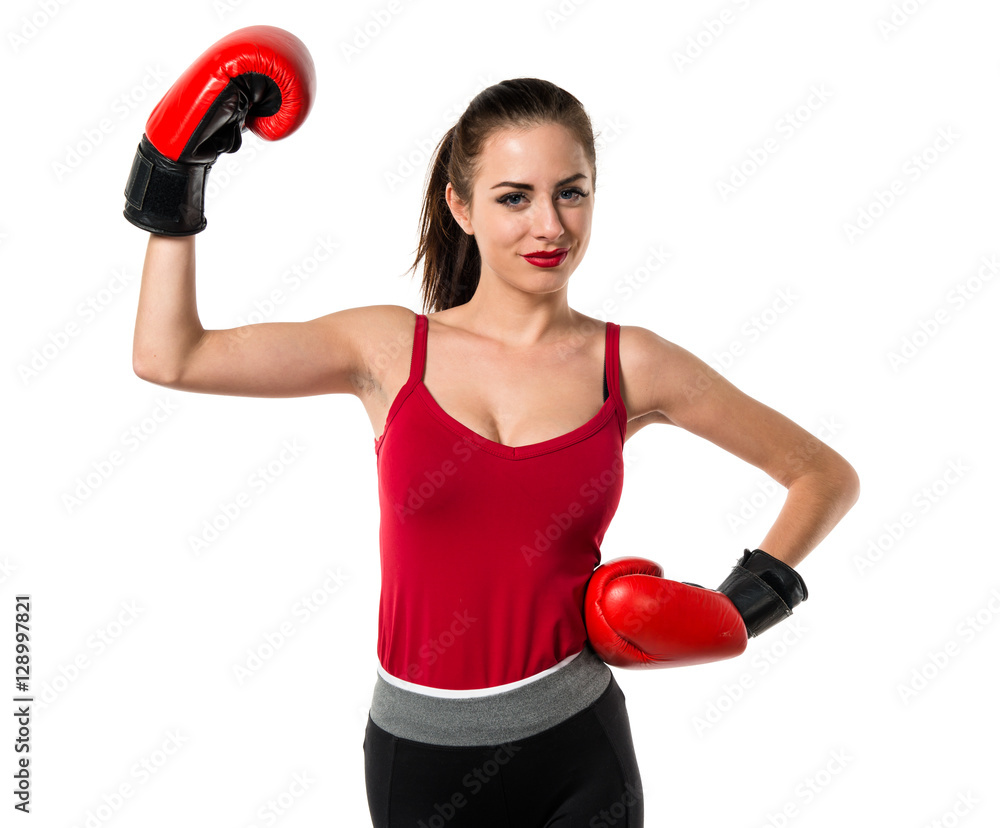 Pretty sport woman with boxing gloves Pretty sport woman with boxing gloves