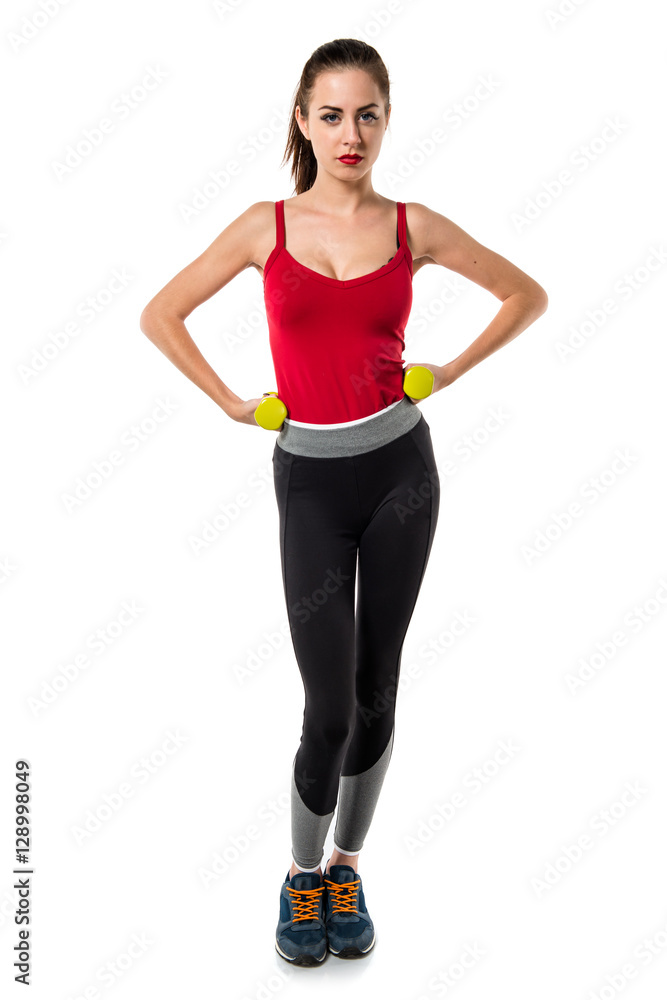 Pretty sport woman making weightlifting Pretty sport woman making weightlifting