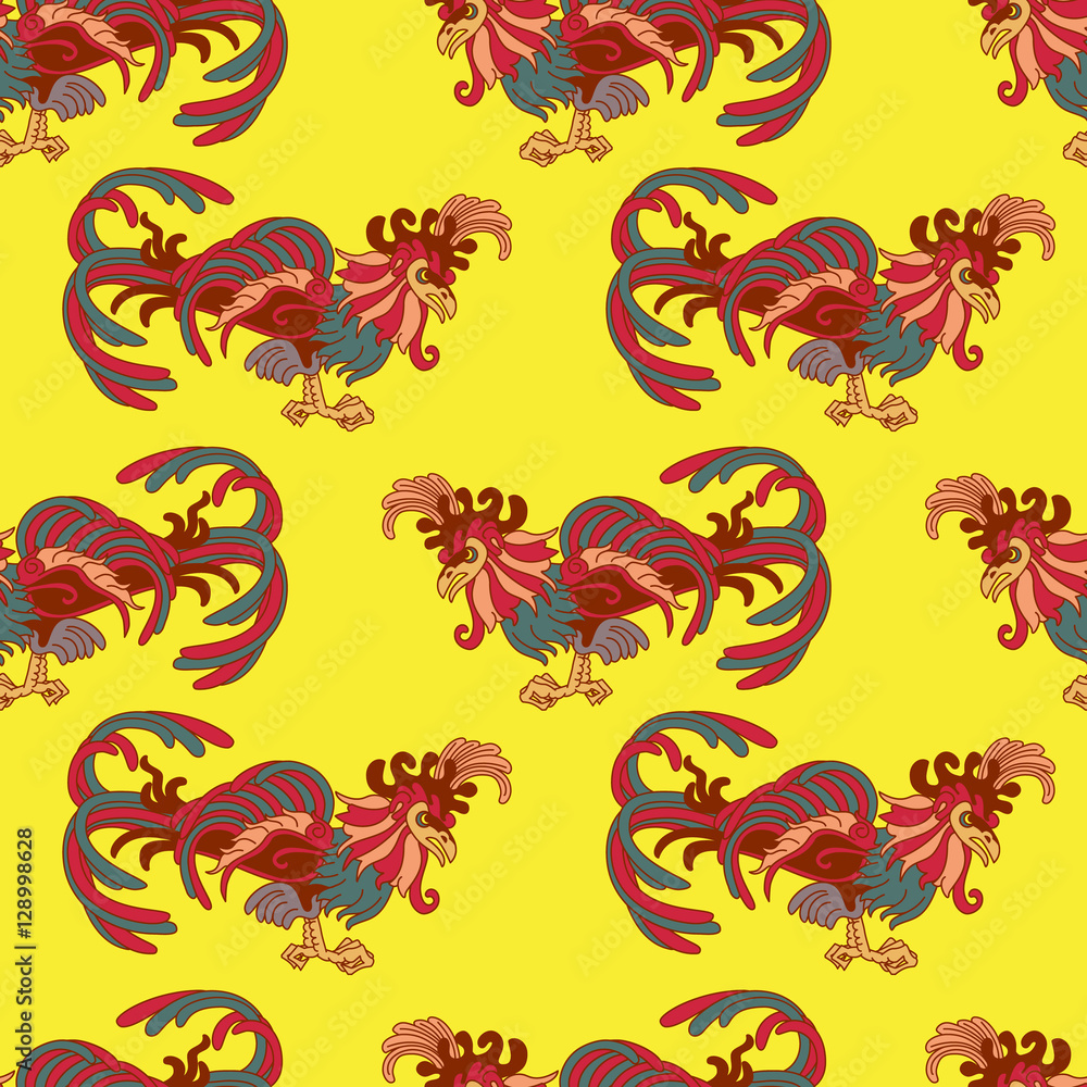 seamless pattern with rooster on light backdrop seamless pattern with rooster on light backdrop