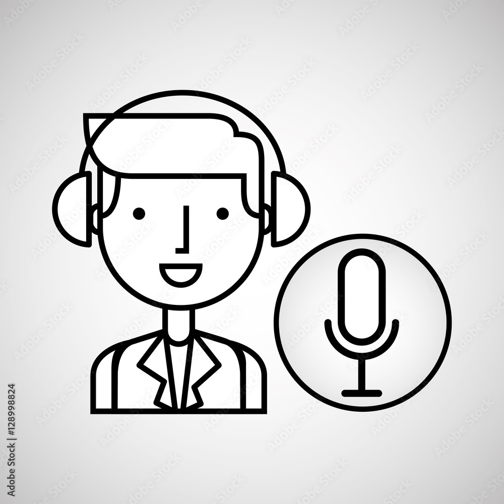 man hand drawing listening music microphone vector illustration eps 10