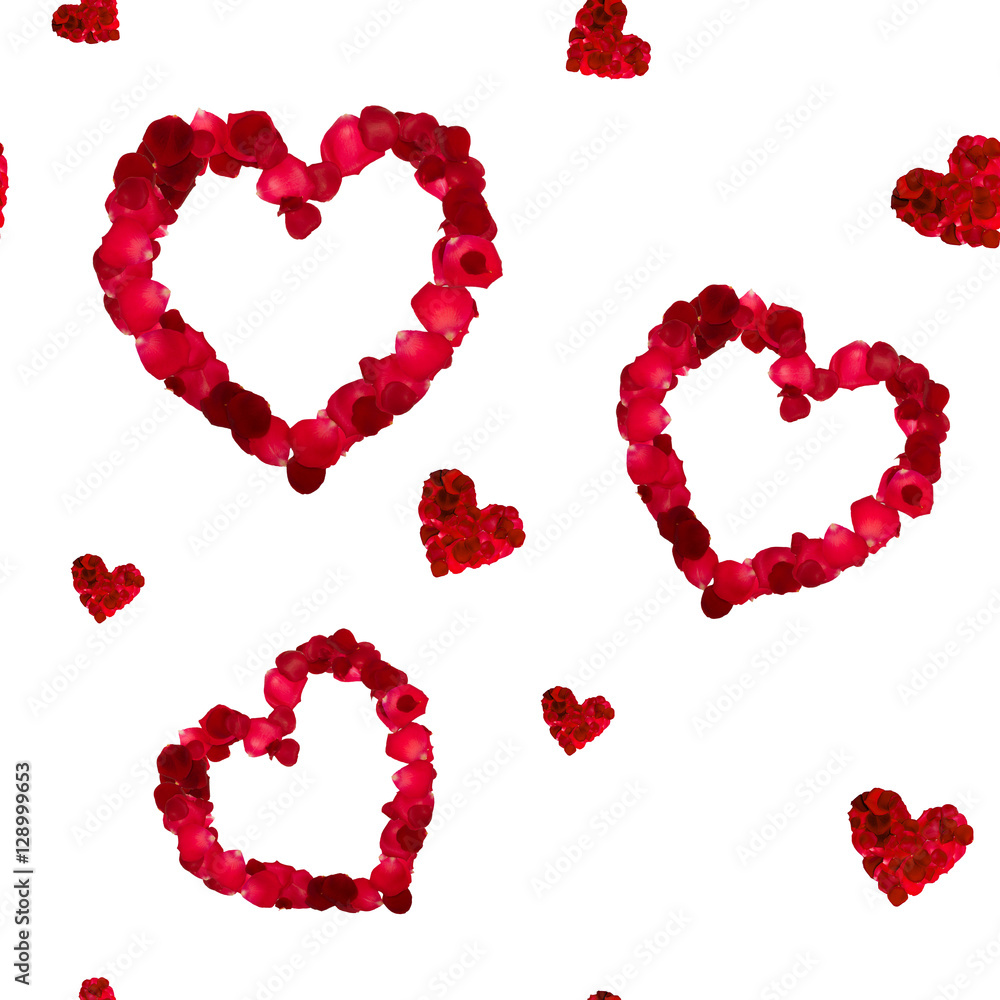seamless repeating patterns of red hearts rose petals  for Valen