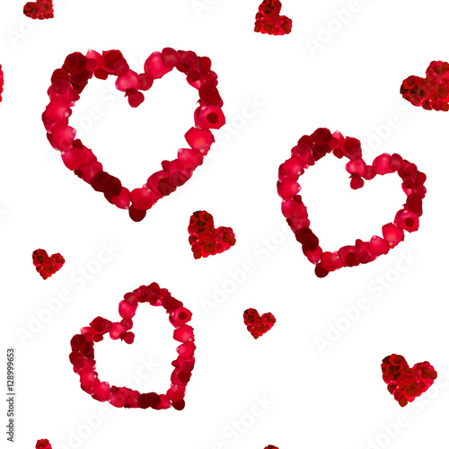 seamless repeating patterns of red hearts rose petals  for Valen