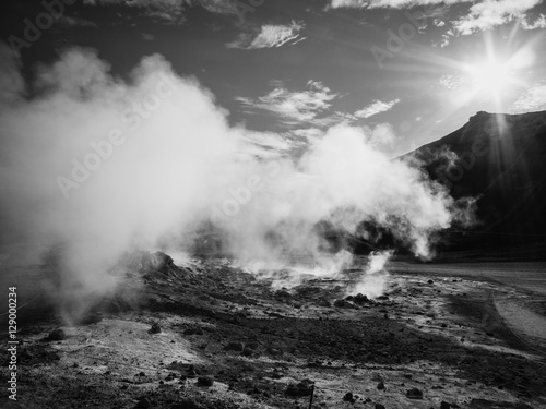 Krafla geothermal area of Hverir - black and white © arianarama
