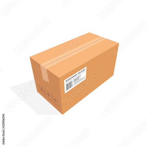 Isometric cardboard box packaging isolated, vector illustration design