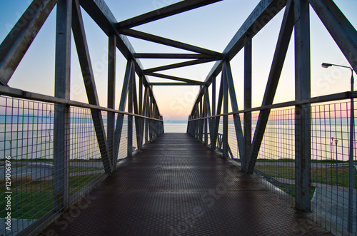 Road overpass to the beach at sunrise in Chalkidiki, Greece