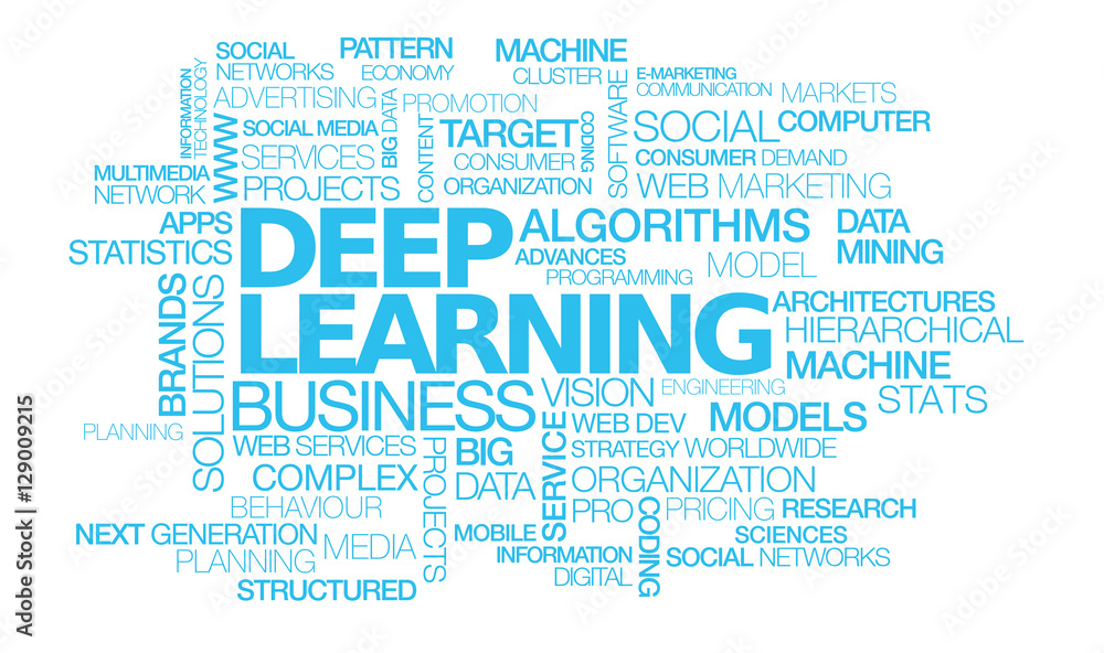 Fototapeta premium Deep learning data mining words text tag cloud white background